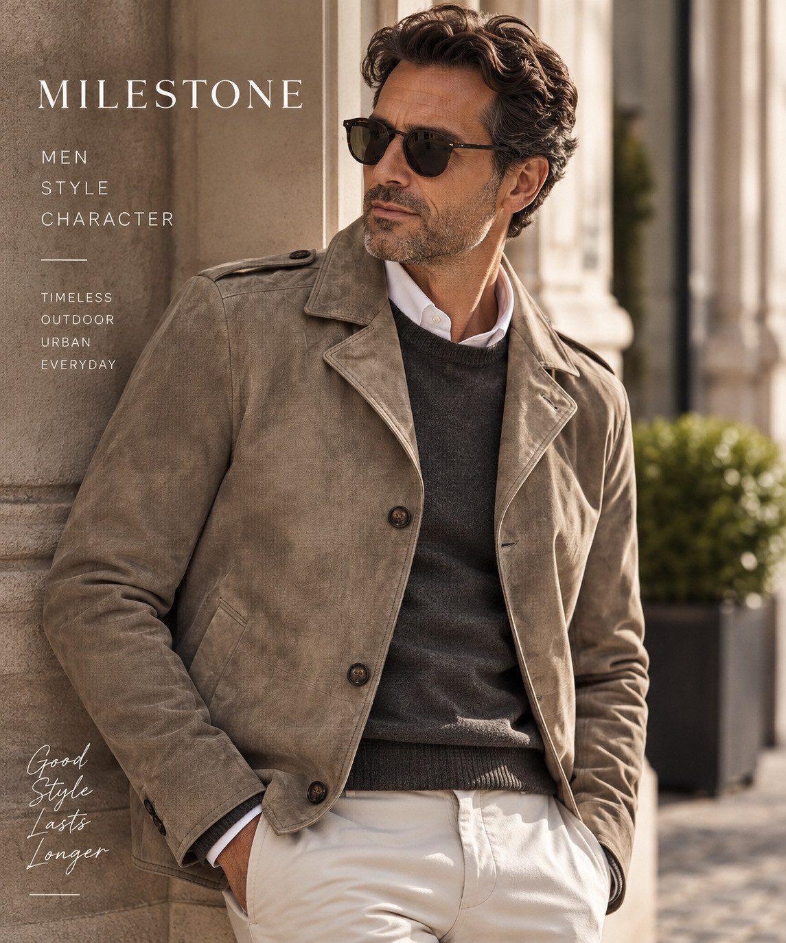 MILESTONE Lederjacke MSAdrian Edles Ziegenvelours im klassischen Military Stil