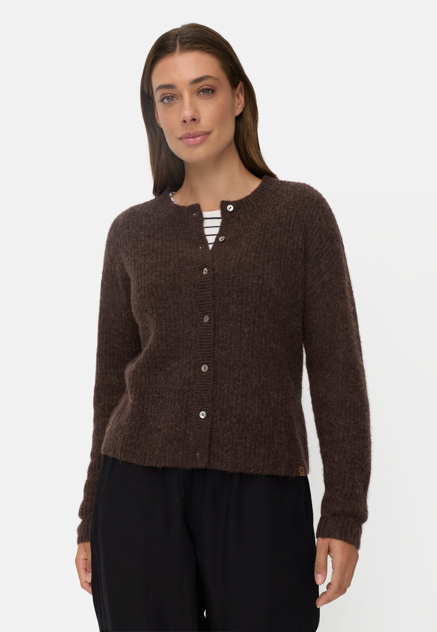 camel active Cardigan mit gerader Passform Langarm Markenlogo