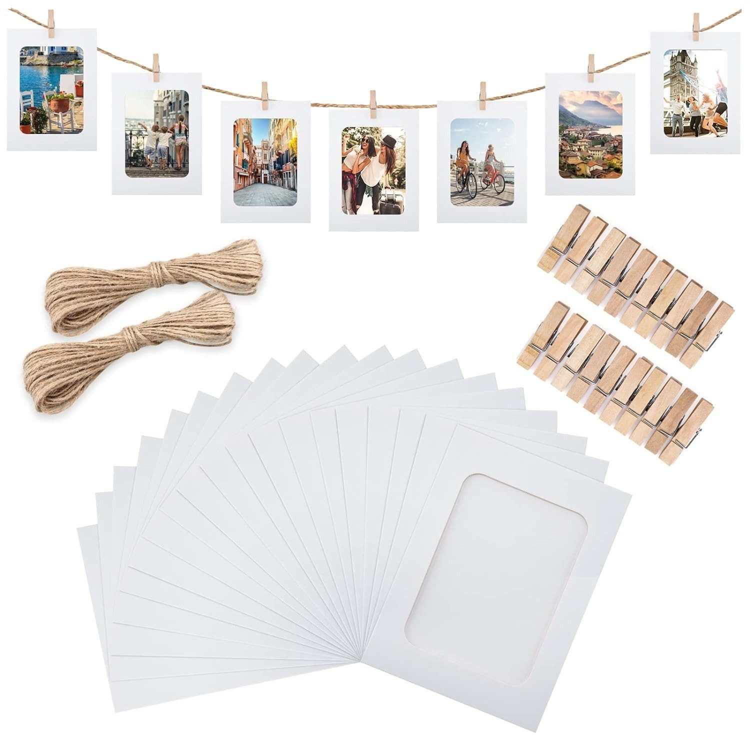 Refttenw Bilderrahmen-Set 20-St Papier-Fotorahmen mit Holzclips günstig online kaufen