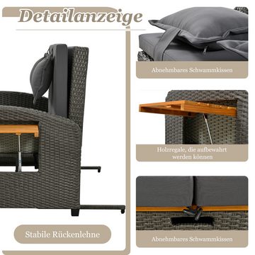 REDOM Gartenlounge-Set 2-Sitzer Gartenmöbel mit verstellbarer Rückenlehne, (Sofa mit Hocker), Garten-Lounge-Sessel-Set für 2 Personen, graues Rattan