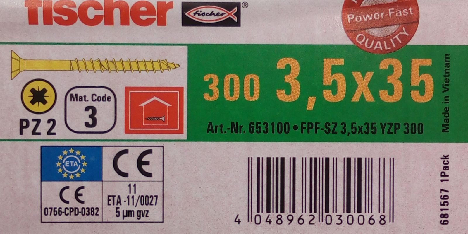 Fischer Befestigungstechnik Spanplattenschraube 300x fischer Spanplattenschrauben 3,5x35 PZ2 Holzschrauben verzinkt Te, (300 St)