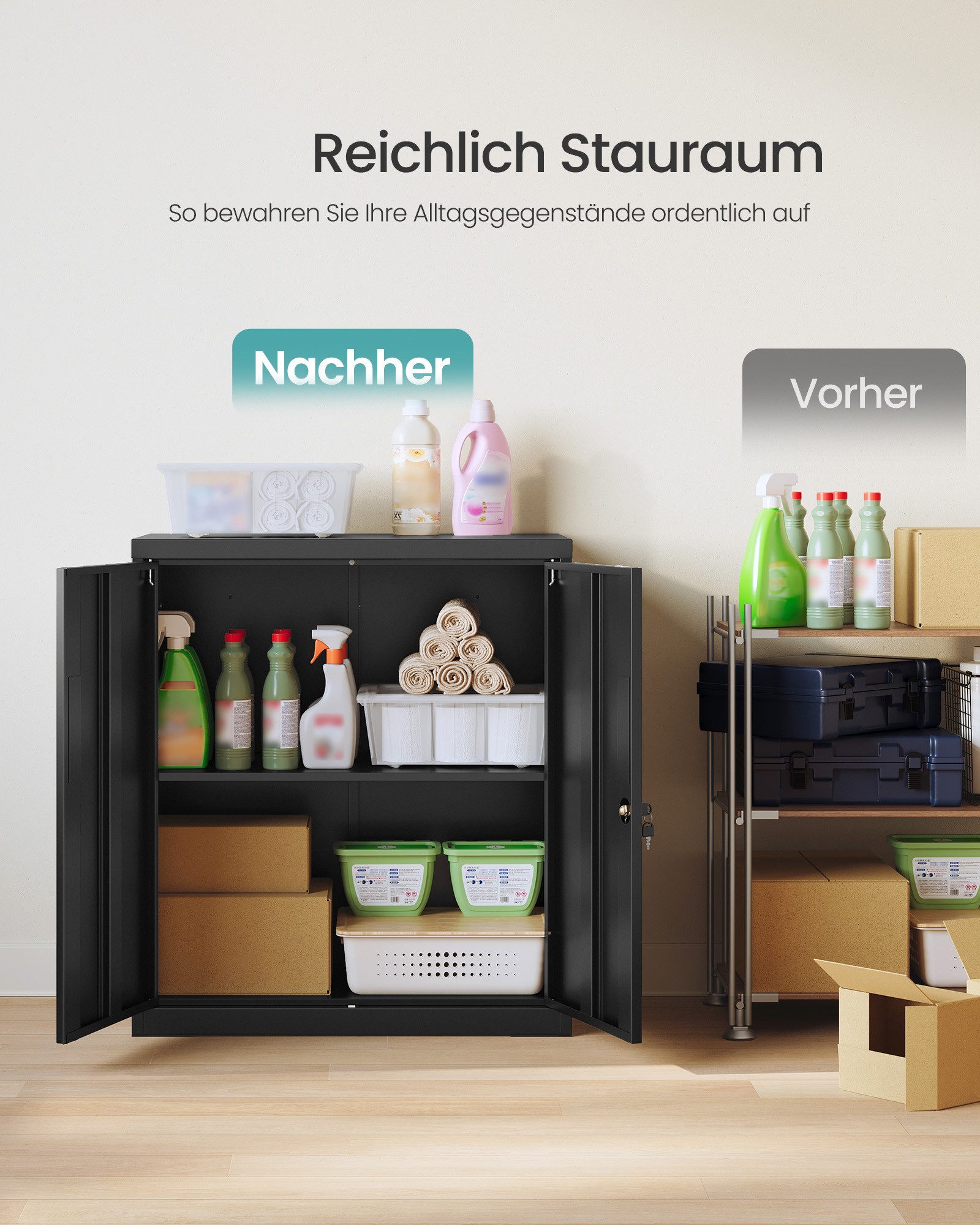 SONGMICS Aktenschrank Metallschrank, Aufbewahrungsschrank, Büroschrank abschließbar mit 2 Türen, aus Stahl, 80 x 40 x 90/160 cm, verstellbare Ablage