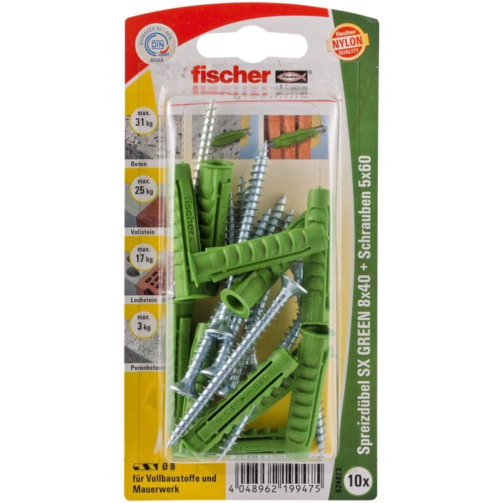 fischer Schrauben- und Dübel-Set Fischer Spreizdübel SX green 8.0 x 40 mm - 10