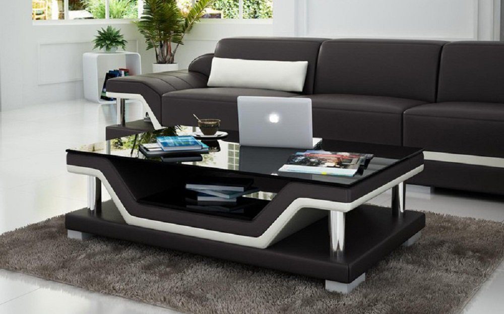 JVmoebel Couchtisch Glastisch Tische Couchtisch Leder Design Tisch Sofa Beistell Couch Braun/Beige