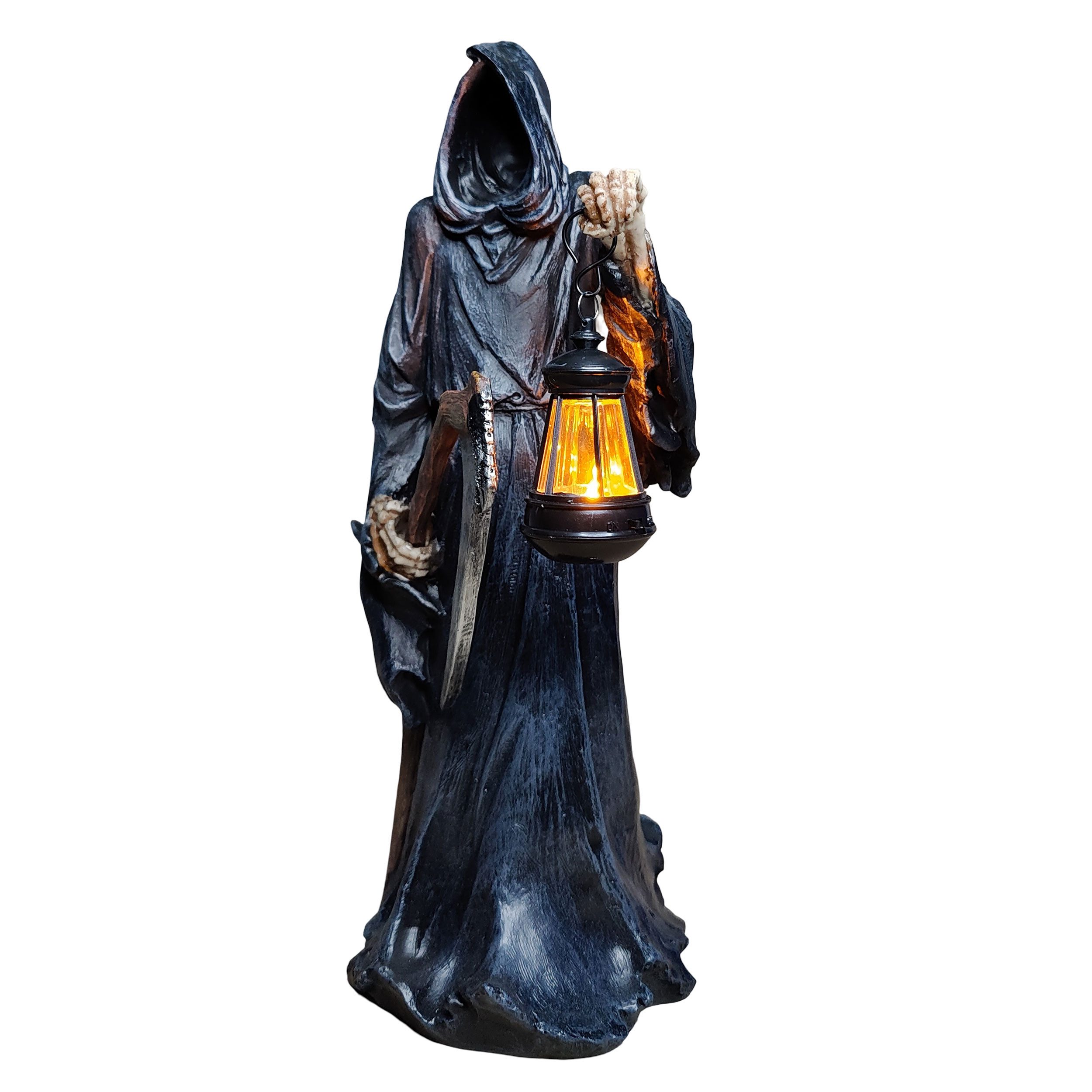 colourliving LED-Dekofigur Deko Figur Der Tod mit LED Laterne – Halloween Dekofigur, mit stimmungsvoller LED-Laterne – für warme, gruselige Atmosphäre