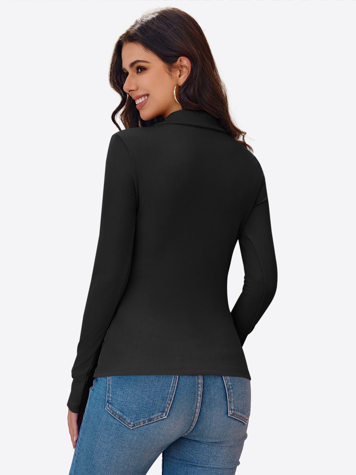 Imily Bela Poloshirt Damen Langärmliges Top mit aus Rippstrick (Packung, 1- günstig online kaufen