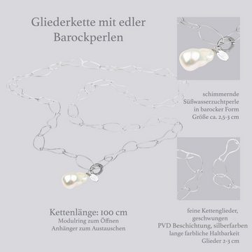 Célia von Barchewitz Gliederkette "CHAVA" lange Perlen-Halskette für Damen, ca 100 cm, mit Barock-Perle, Anhänger austauschbar/abnehmbar