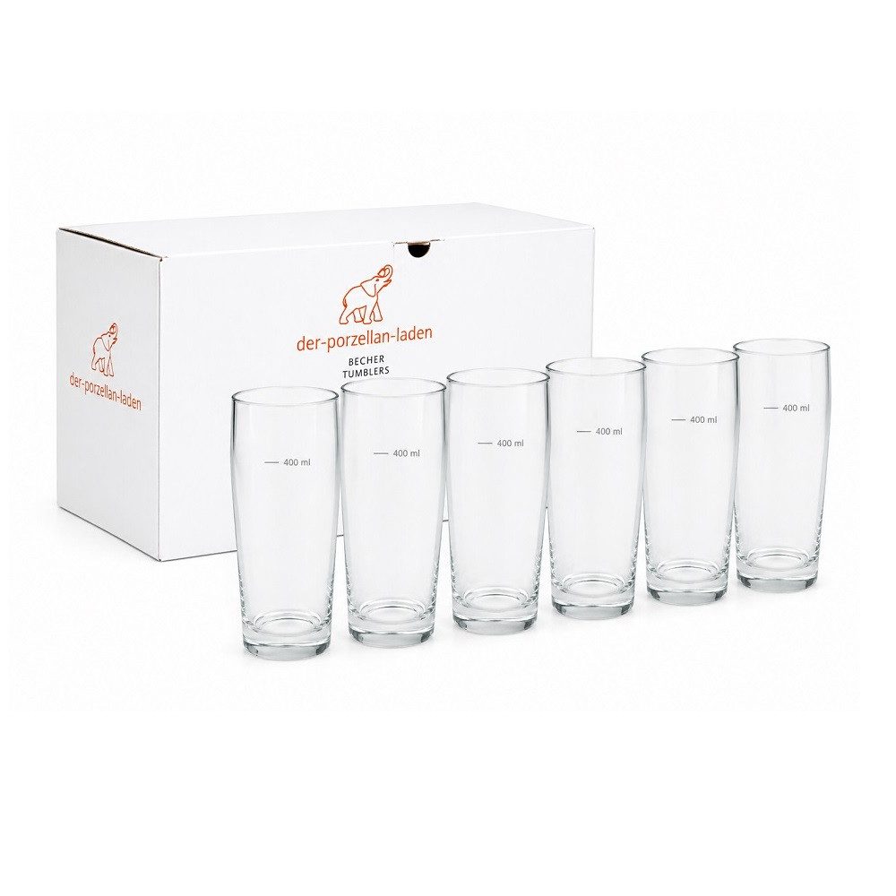 Arcoroc Bierglas Der-Porzellan-Laden Becher 500 ml geeicht auf 400 ml 6er Set, Glas