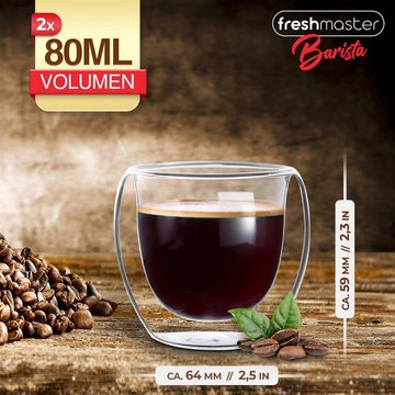 Fresh Master Thermoglas Doppelwandige Thermogläser Kaffee Tee, Borosilikatglas