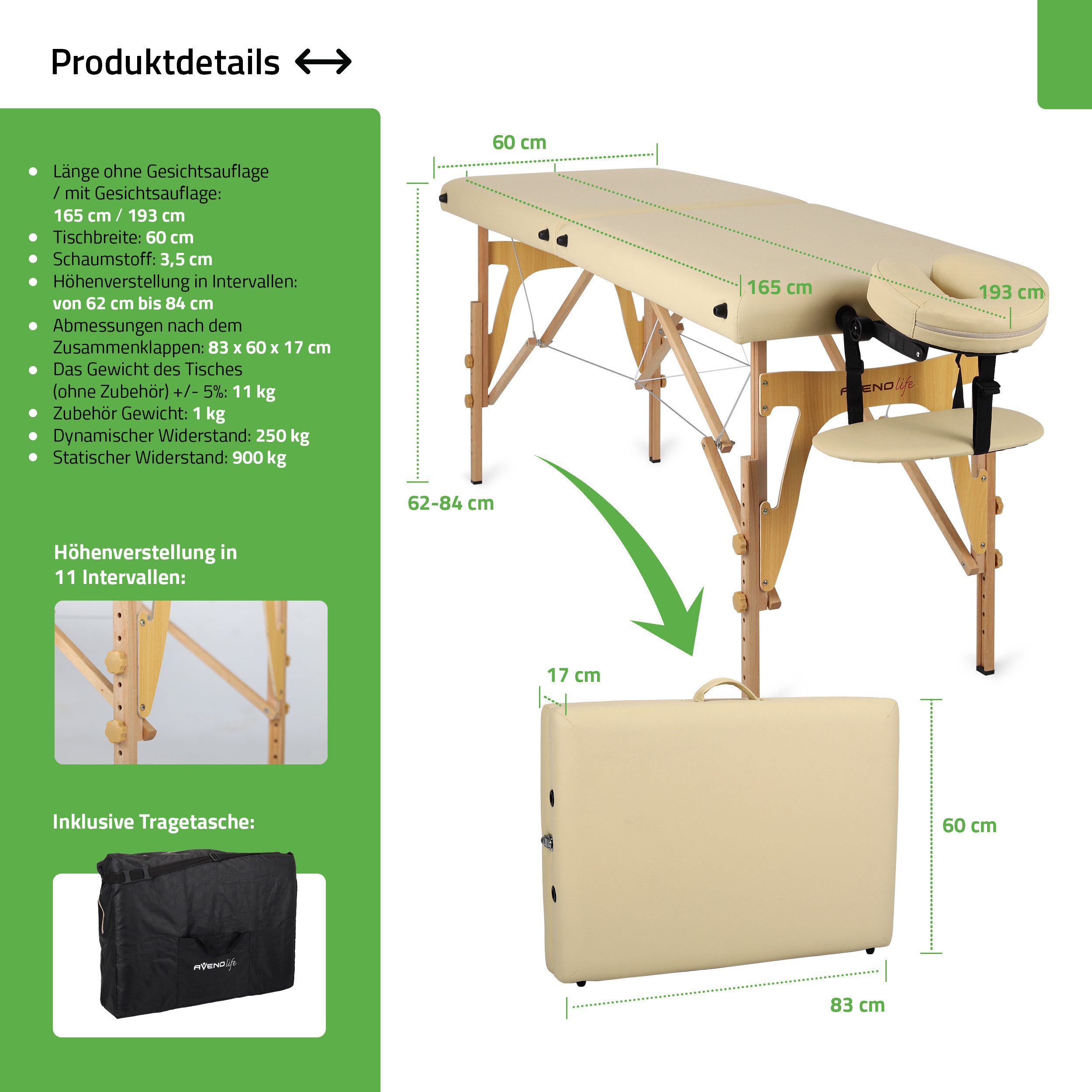Habys Massageliege Sonia 2 Zonen Massagetisch Klappbar, Kosmetikliege Ultralight