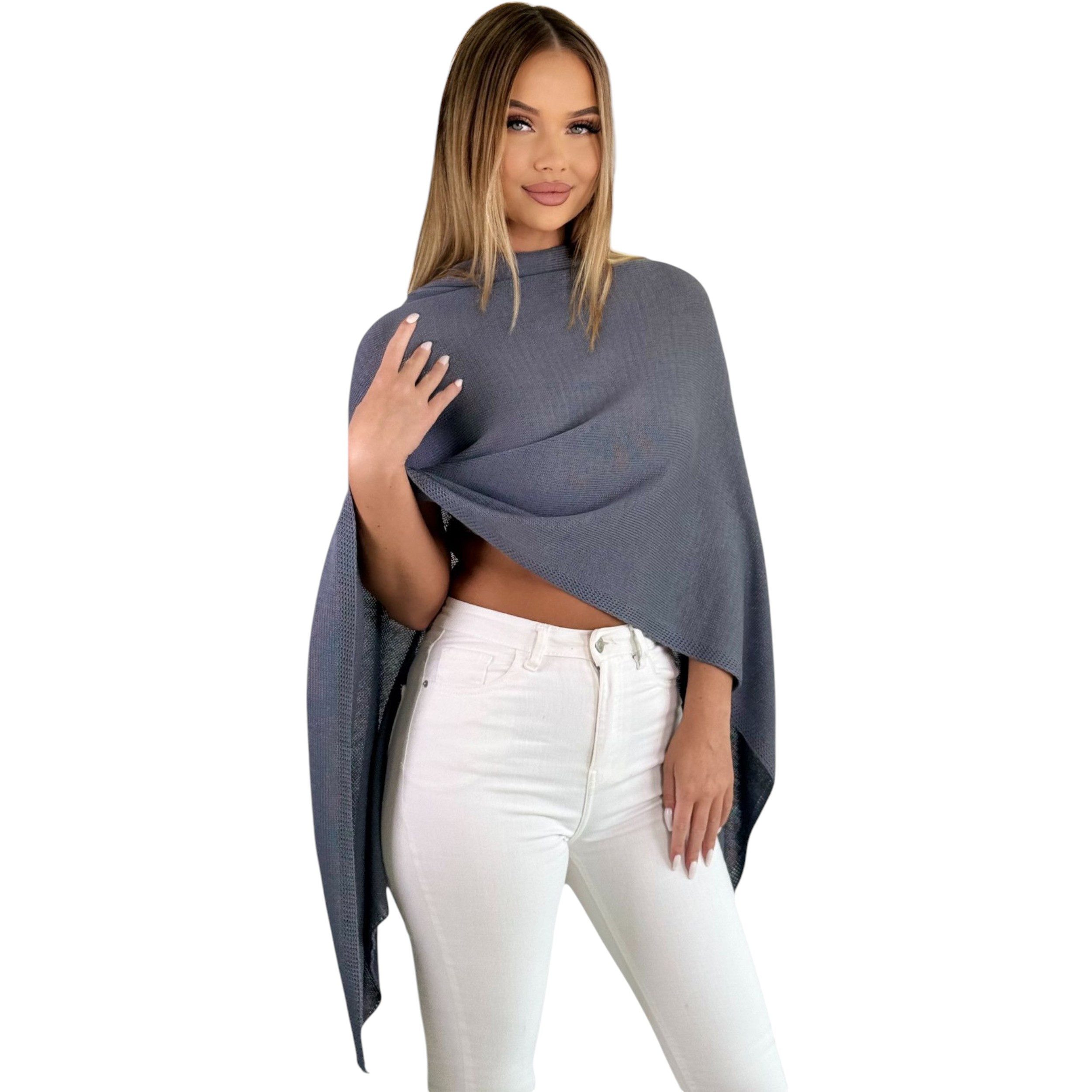 Mississhop Strickponcho Damen Poncho Cape Überwurf Strickponcho feiner Strick 221 – Bild 4 von 5