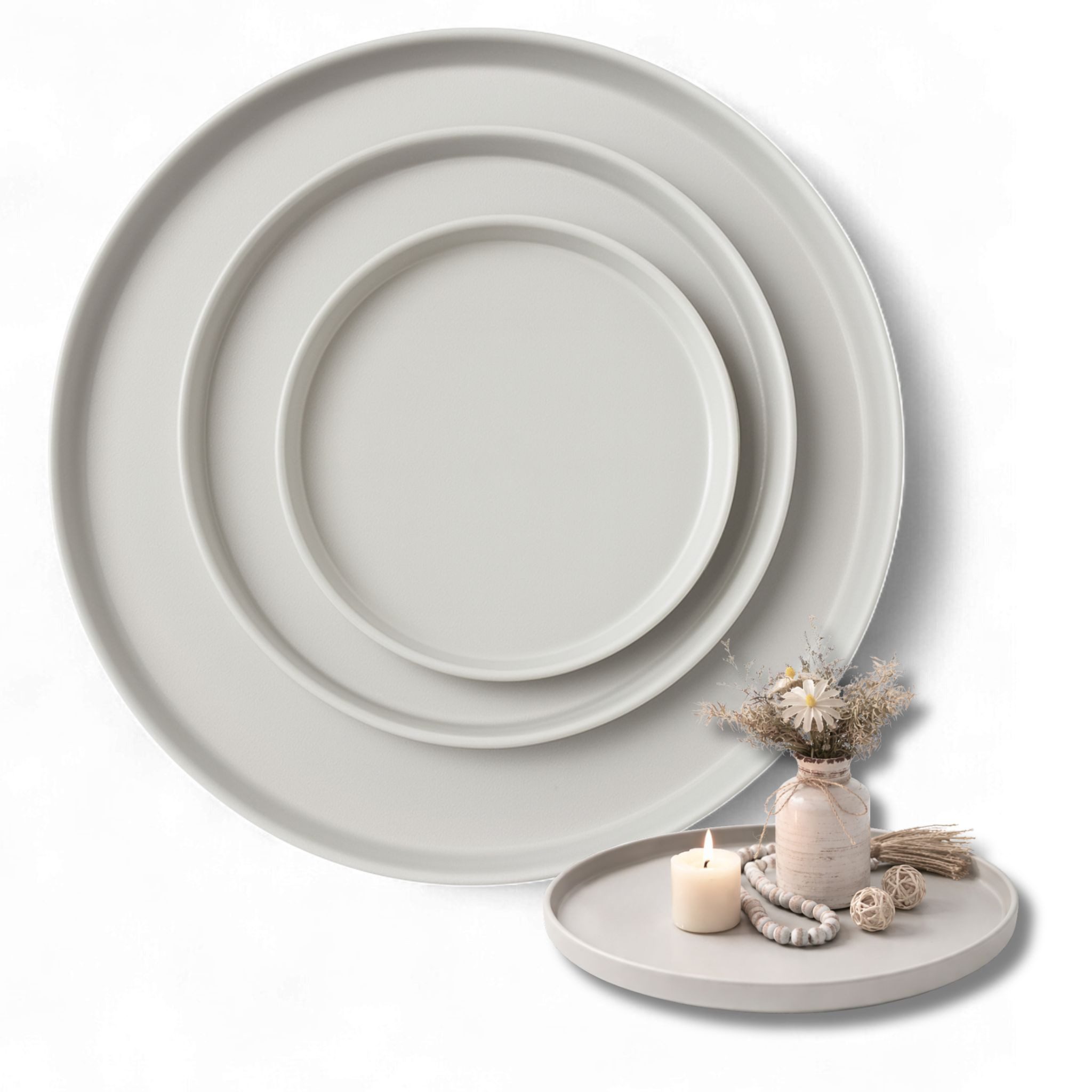 LIVLIG Dekotablett Deko Tablett, Serviertablett rund für Weihnachtsdeko & Adventskranz (Set, 3er Set), robust, pulverbeschichtet, modern, Ø 25 cm, 30 cm und 40 cm