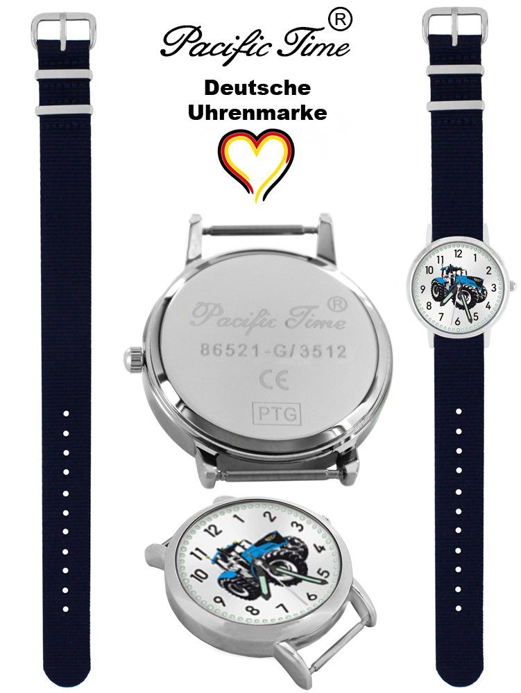Pacific Time Quarzuhr Kinder Armbanduhr Traktor blau Wechselarmband, Mix und Match Design - Gratis Versand