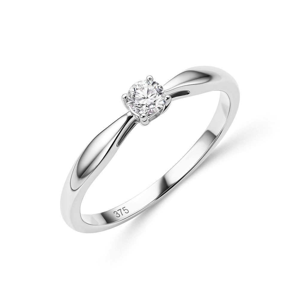 Miore Verlobungsring für Damen in 9K (375) Weißgold mit Diamant 0,15 oder 0,25 ct, 4-Krappenfassung - Echtgold