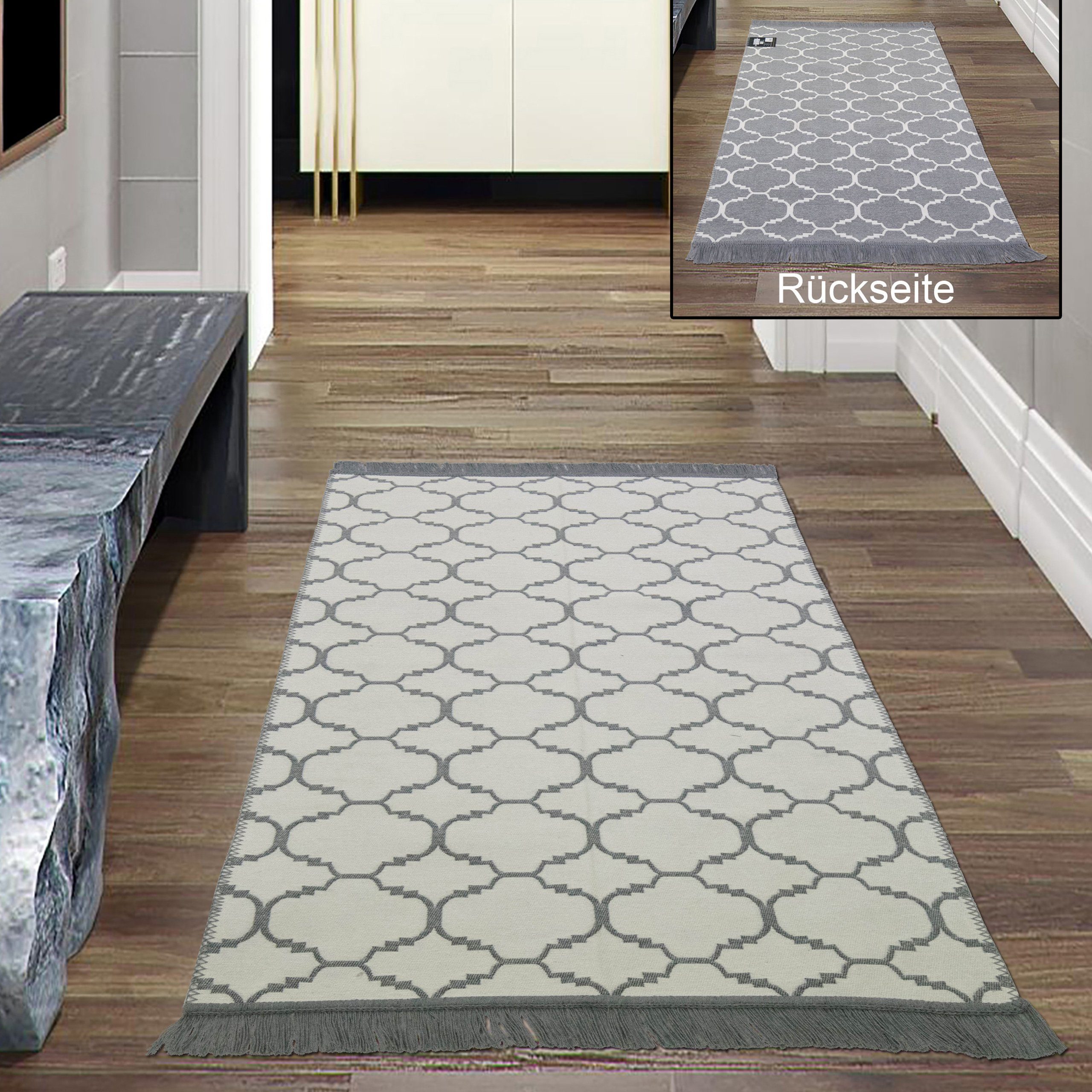 Outdoorteppich Moderner In- & Outdoor Teppich beidseitig verwendbar & waschbar grau weiß creme, Teppich-Traum, rechteckig