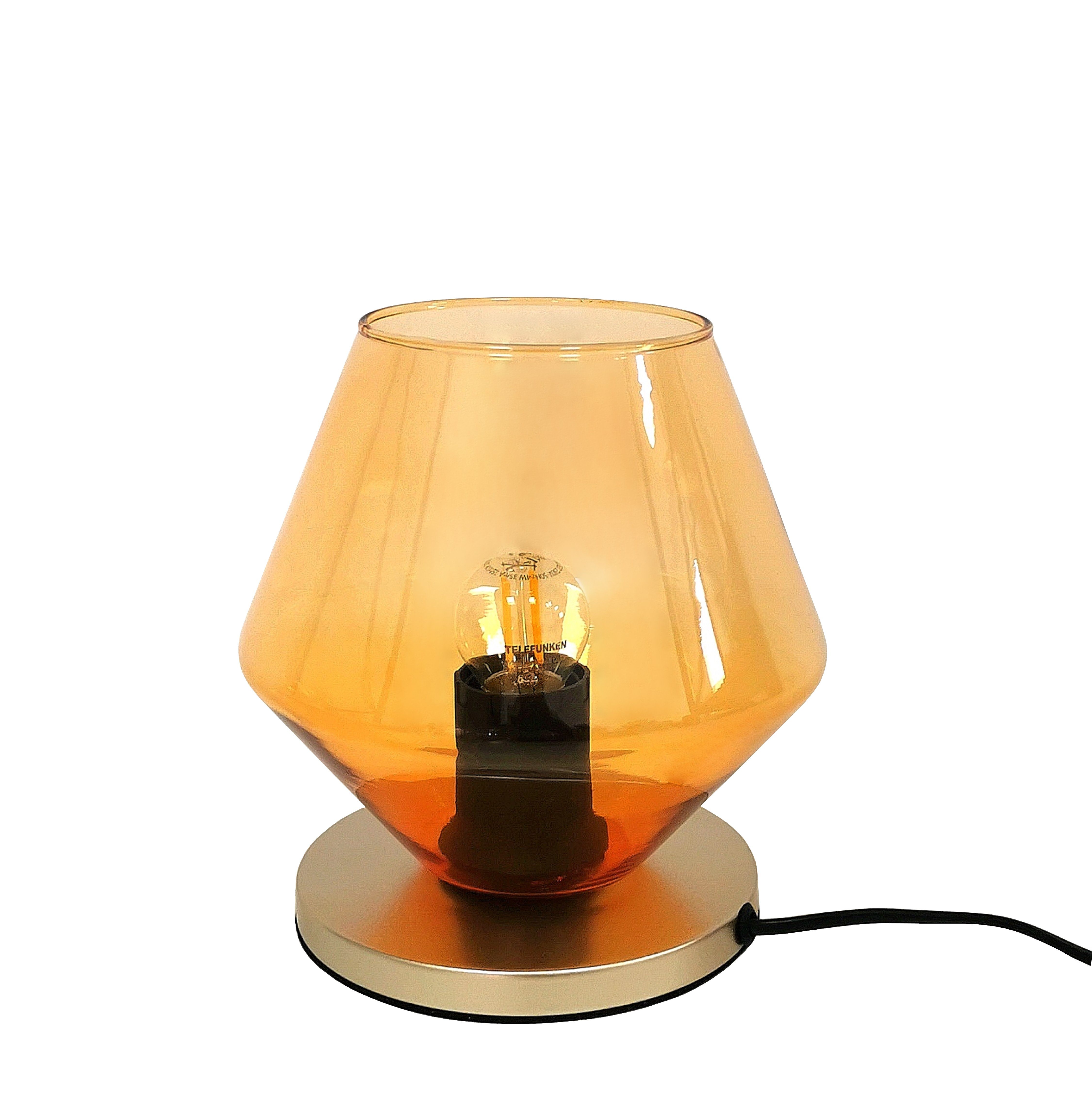 wechselbar, Retro je TRANGO Schreibtischleuchte, 1x Leuchte, LED-Leuchtmittel LED-Tischlampe Glaskegel 1er warmweiß, Leseleuchte LED Tischleuchte AMBER Fensterbank inkl. Nachttischlampe, E27 Nachttischlampe, in *PUB* Kabelschalter, 7012AL & Set