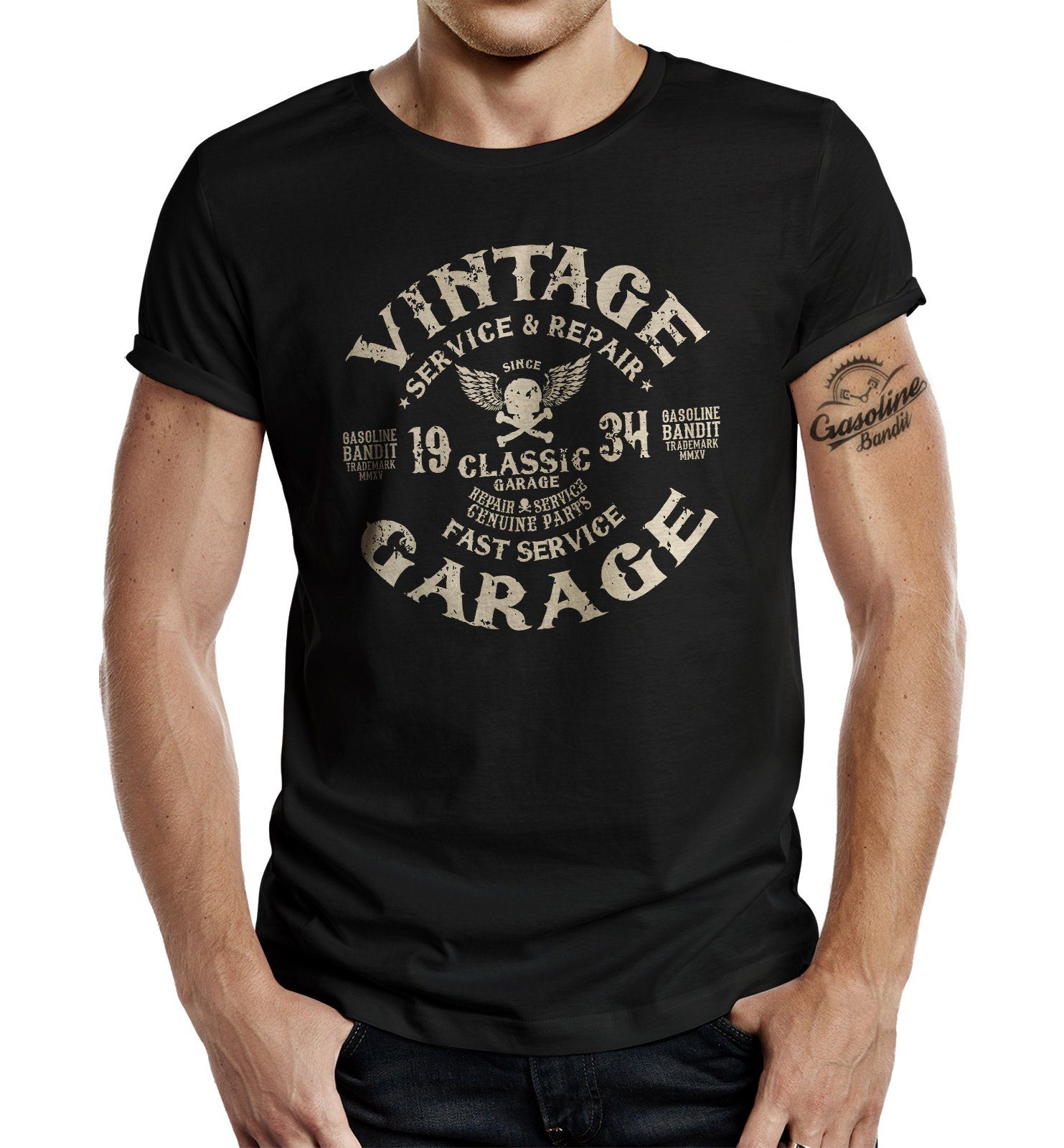 GASOLINE BANDIT® T-Shirt für Biker Racer Fans - Vintage Garage