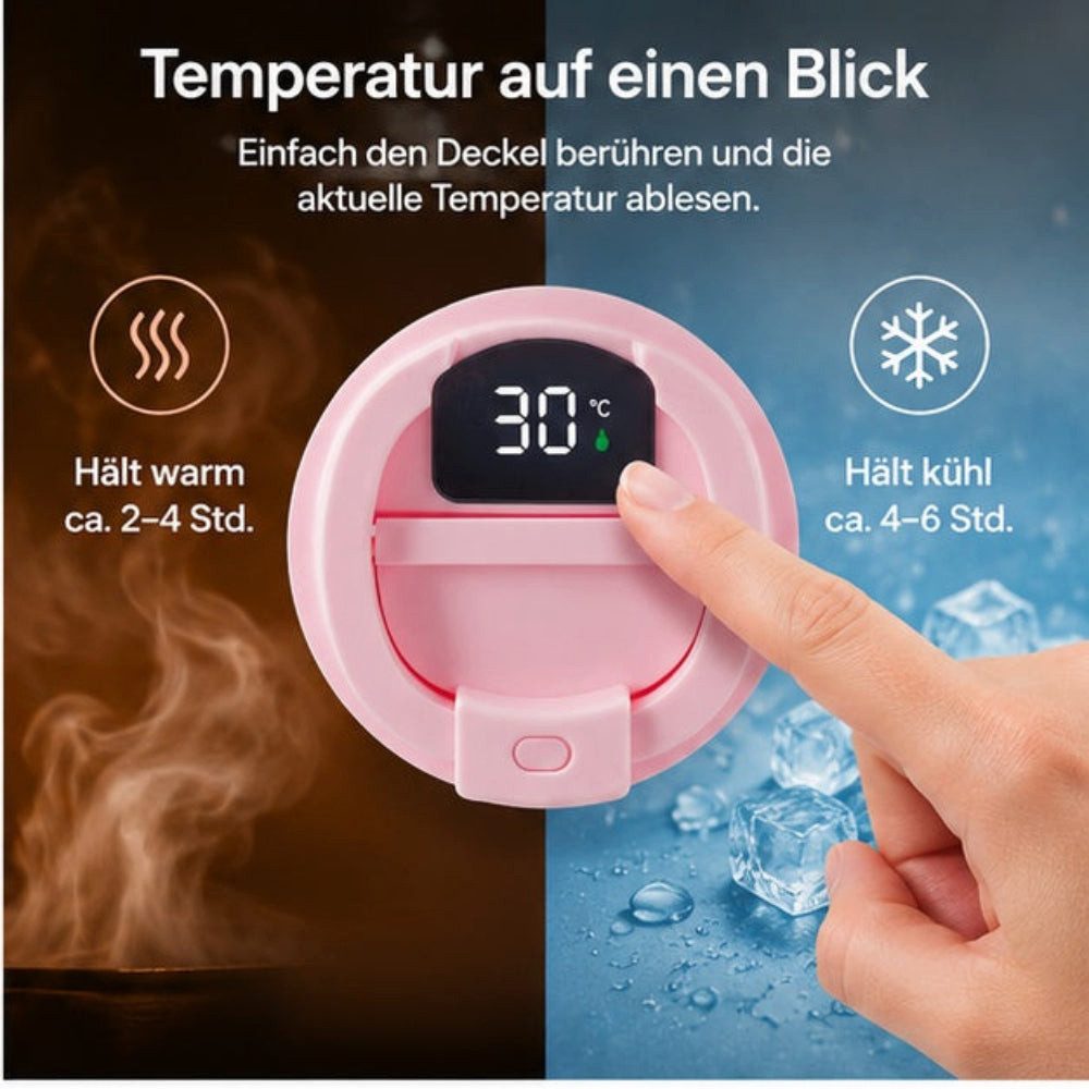 Zengi Thermobecher 380 ml Coffee to go Vakuum isoliert für Büro Auto Reisen unterwegs, 1-tlg., Edelstahl, LED-Temperaturanzeige, auslaufsicher, doppelwandig, BP – Bild 4 von 5