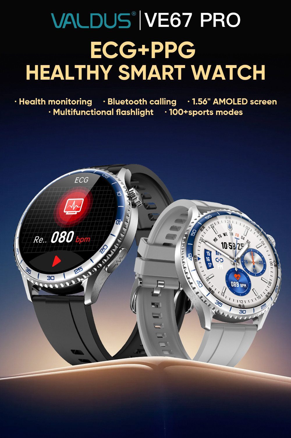 Zevelora Herren's Telefonfunktion IP67 Wasserdicht Fitness-Tracker Smartwatch (1.56 Zoll, Android/iOS), Fitnessuhr mit Herzfrequenz-, SpO₂- & Temperaturmessung