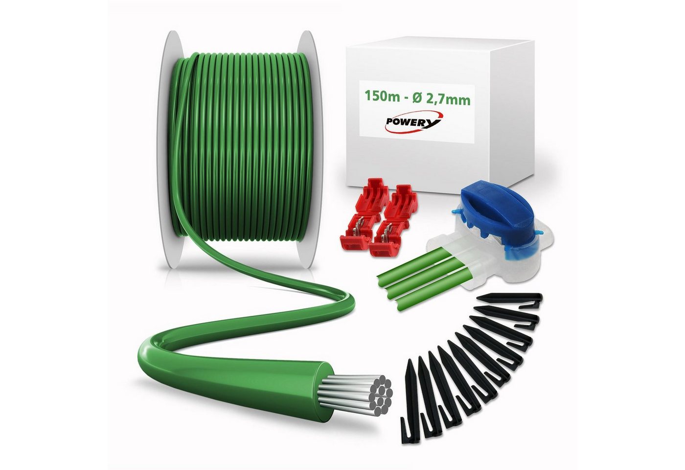 Powery 150m Set Begrenzungskabel inkl. Material 2,7mm für Mähroboter Begrenzungskabel