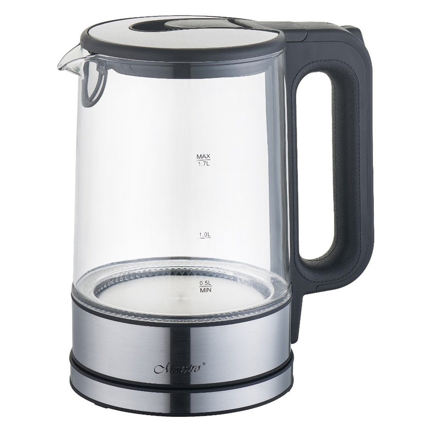 Maestro Wasserkocher MR-053, 1.7 l, Glas Edelstahl Glas-Wasserkocher mit LED-Beleuchtung