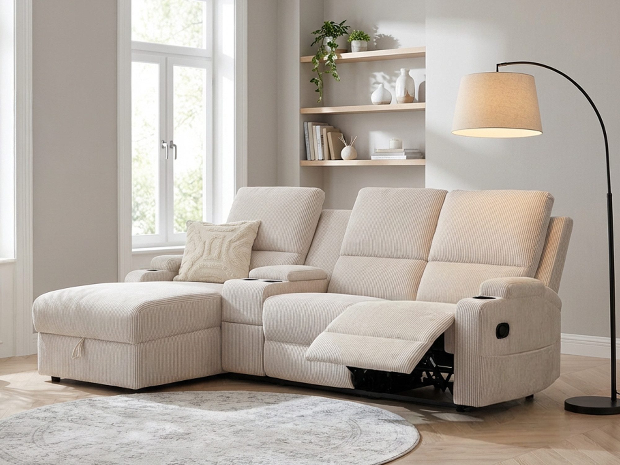 OTTO home Ecksofa NAPORI Cord, Multimediasofa, 3er Kinosessel XXL, L-Form, Kinosofa mit Relaxfunktion, Getränkehalter, Staufach und Staukasten