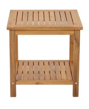 Spetebo Gartentisch Akazien Beistelltisch IOWA geölt - 45 x 45 cm (Packung, 1 Tisch), Holz Gartentisch mit 2 Ablagen