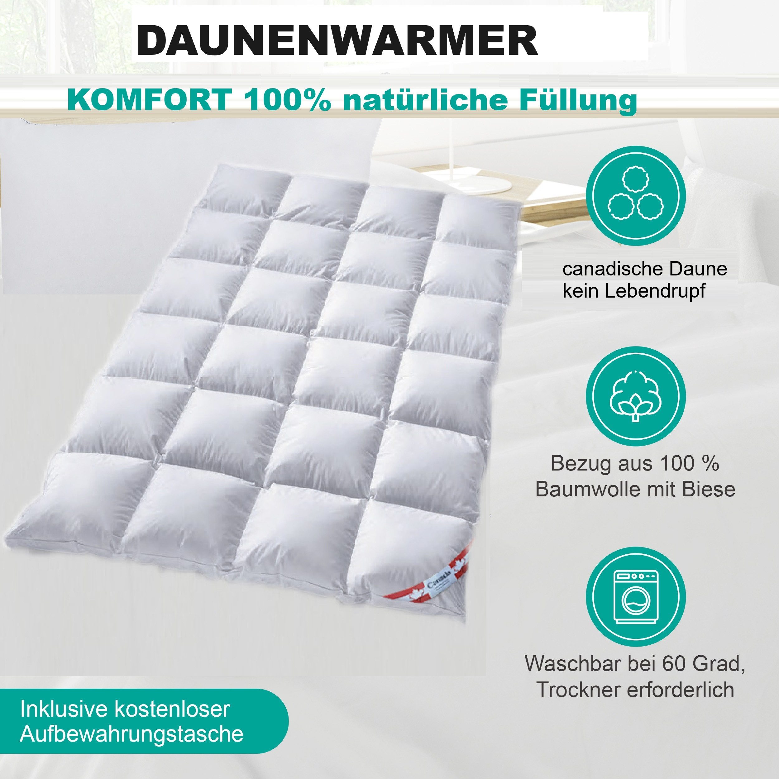 Canada Daunenbettdecke Canada Außensteg Kassettendecke Winterdecke, Füllung: Daune, Bezug: 100% Baumwolle, Innen- und Außensteg – Bild 5 von 5