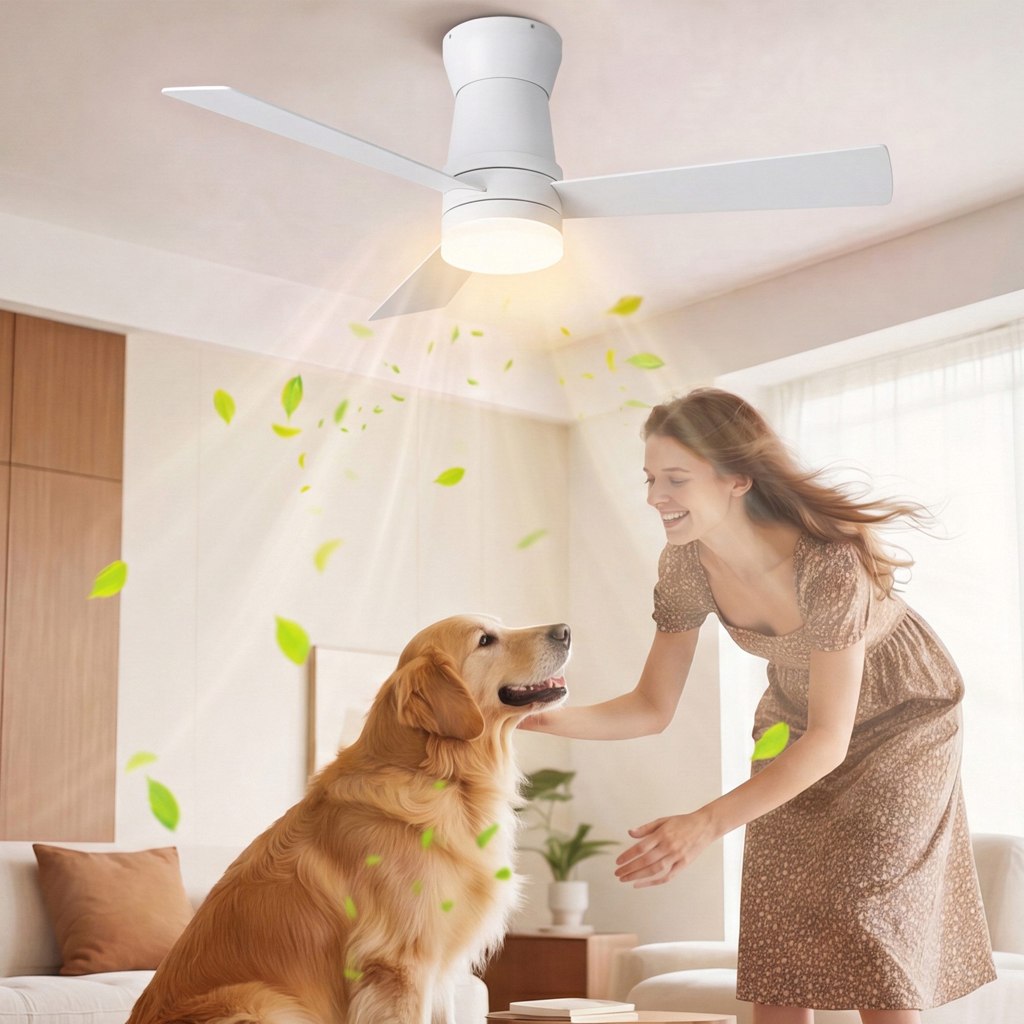 BELUPAI Deckenventilator LED Deckenleuchte 48W,Leise,Fernbedienung,6-stufiger, mit Fernbedienung,Leuchte/ Ventilator getrennt schaltbar,Weiß