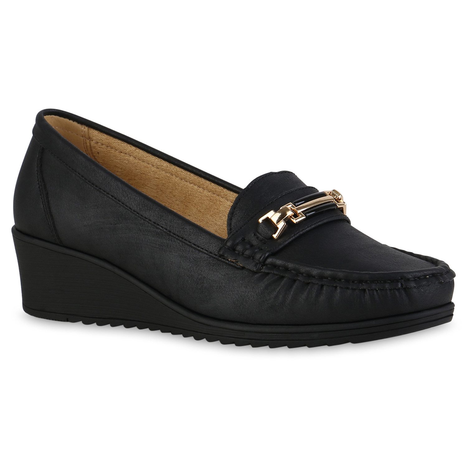 VAN HILL 841622 Slipper Damen Keilslippers Slippers Profil-Sohle Leder-Opti günstig online kaufen