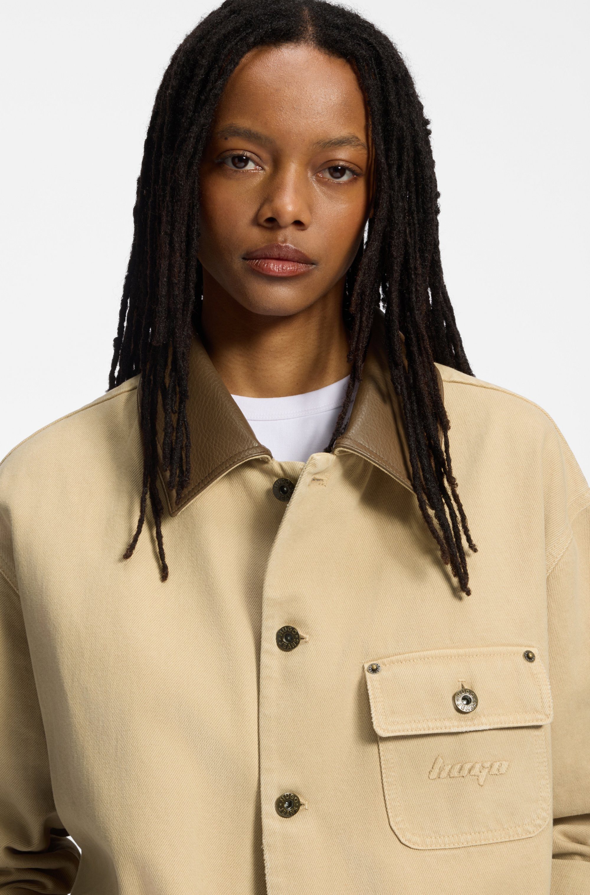 HUGO Blue Hemdjacke Flimane mit Kontrastkragen, oversize