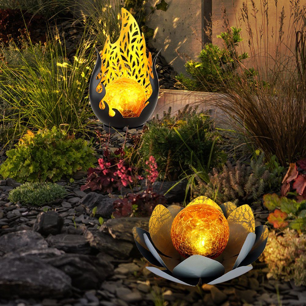 Außenlampe Globo Gartenleuchte Flamme Warmweiß, Solarleuchte, Lotusblume Leuchtmittel LED inklusive, Solarlampe LED