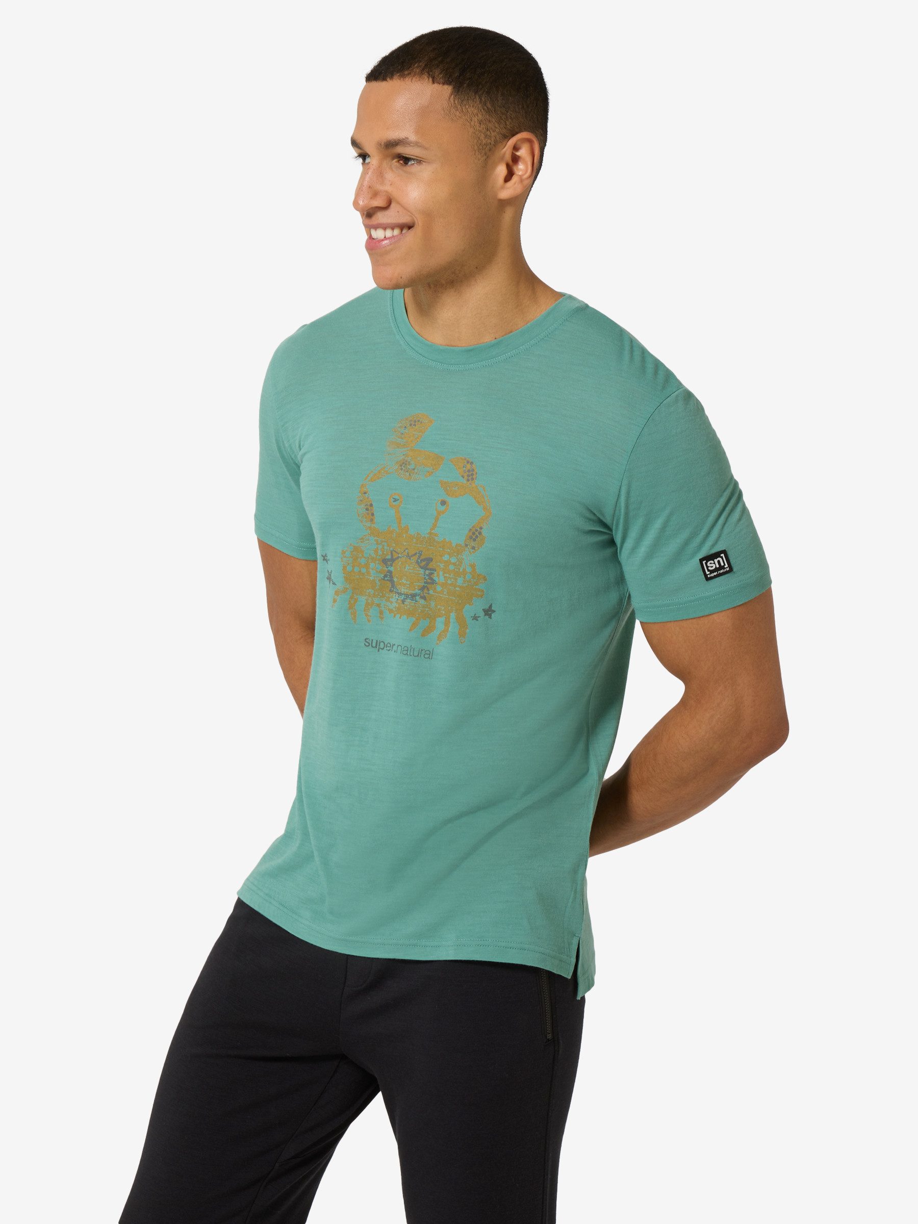 SUPER.NATURAL T-Shirt für Herren,Merino M MR CRAB TEE mit Tier-Motiv, atmungsaktiv