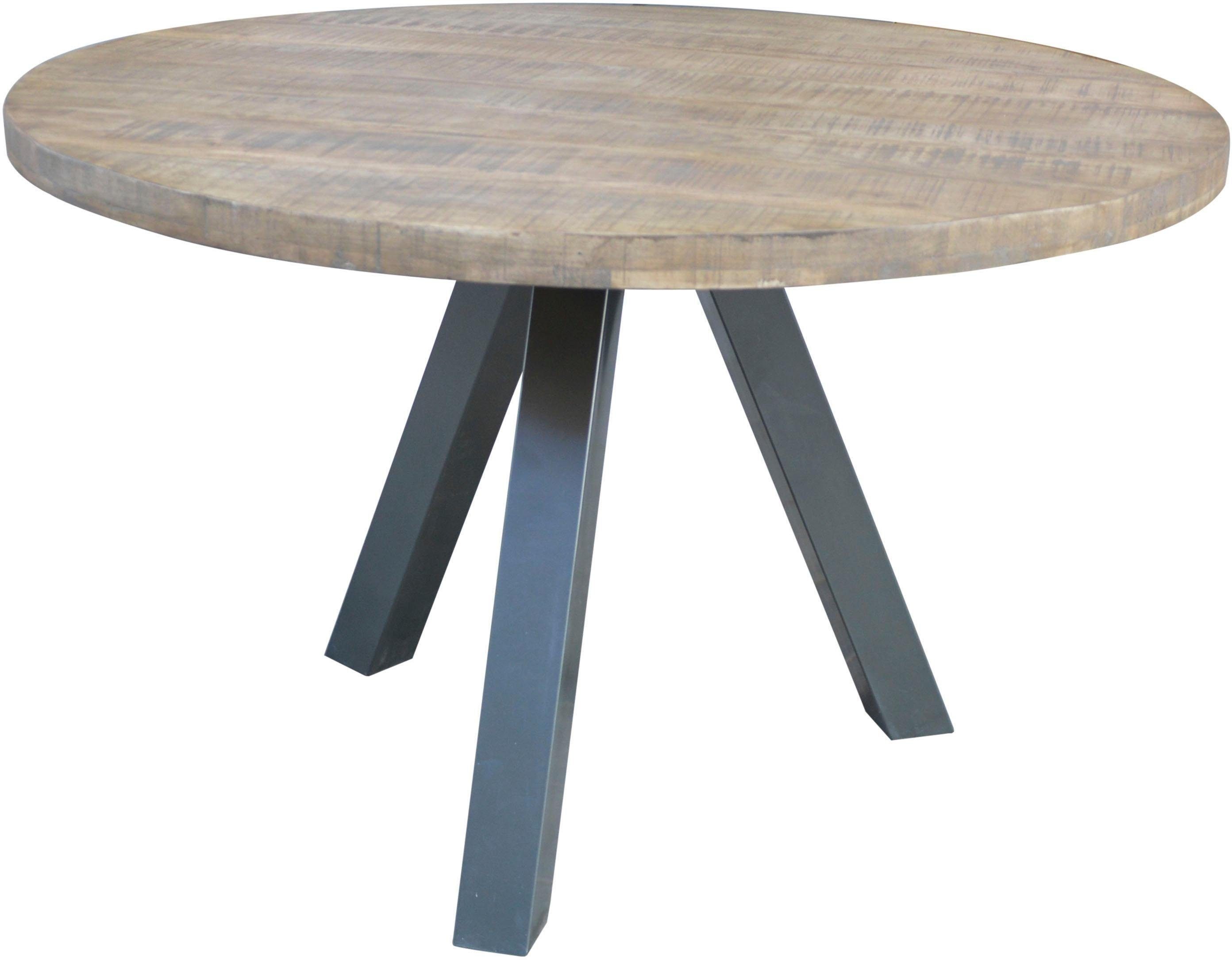 SIT Esstisch Runder Esstisch Mangoholz 120 cm Massivholz Vintage Industrial, mit Massivholzplatte aus Mangoholz, runder Tisch