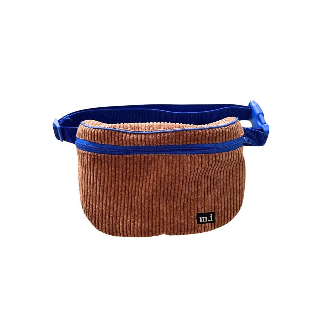 suebidou Bauchtasche Gürteltasche für Kinder aus Cord Hip Bag braun mit coolem Smiley, Gurt ist anpassbar