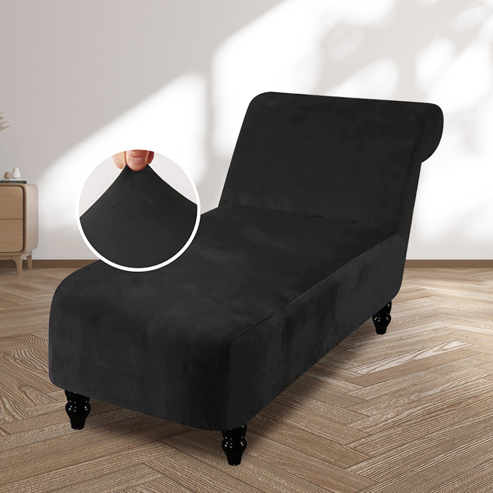 Chaiselongue, Stretch, Schwarz für Armlose Stuhlhusse Samt, Rosnek