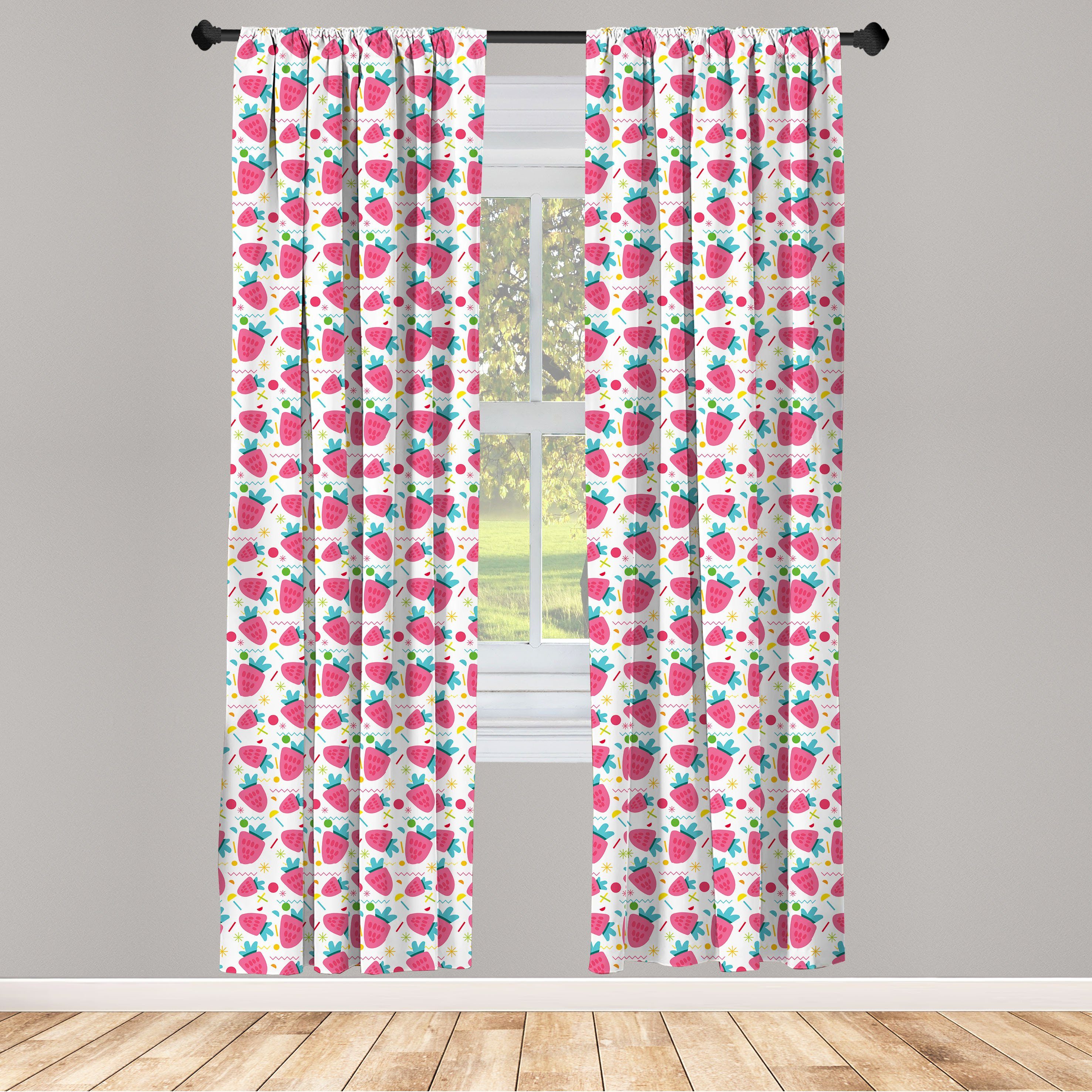 Gardine Vorhang für Wohnzimmer Schlafzimmer Dekor, Abakuhaus, Microfaser, Erdbeere Doodle Früchte Zigzags