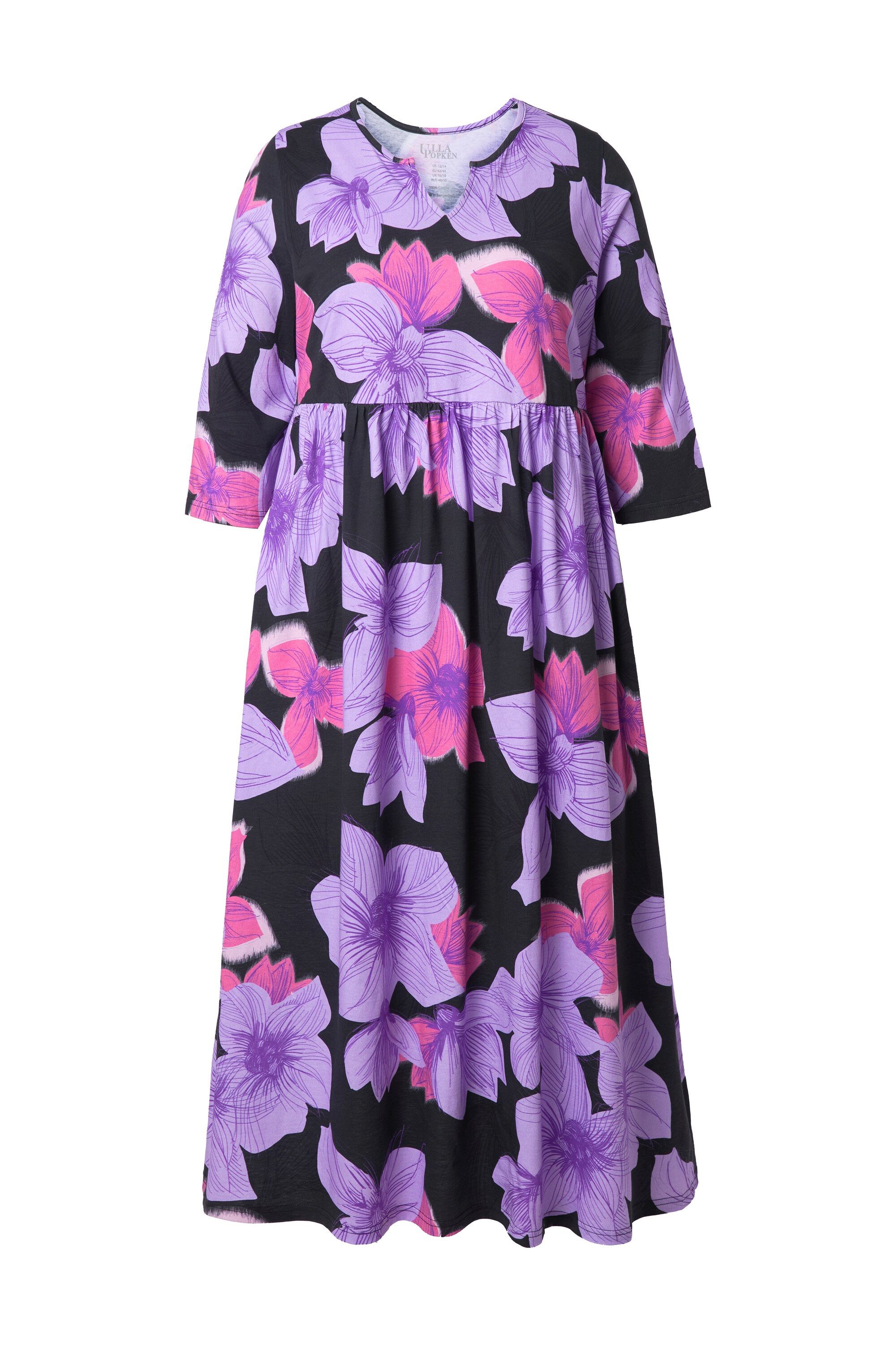 Ulla Popken Maxikleid Jersey-Maxikleid Blüten A-Linie 3/4-Arm günstig online kaufen