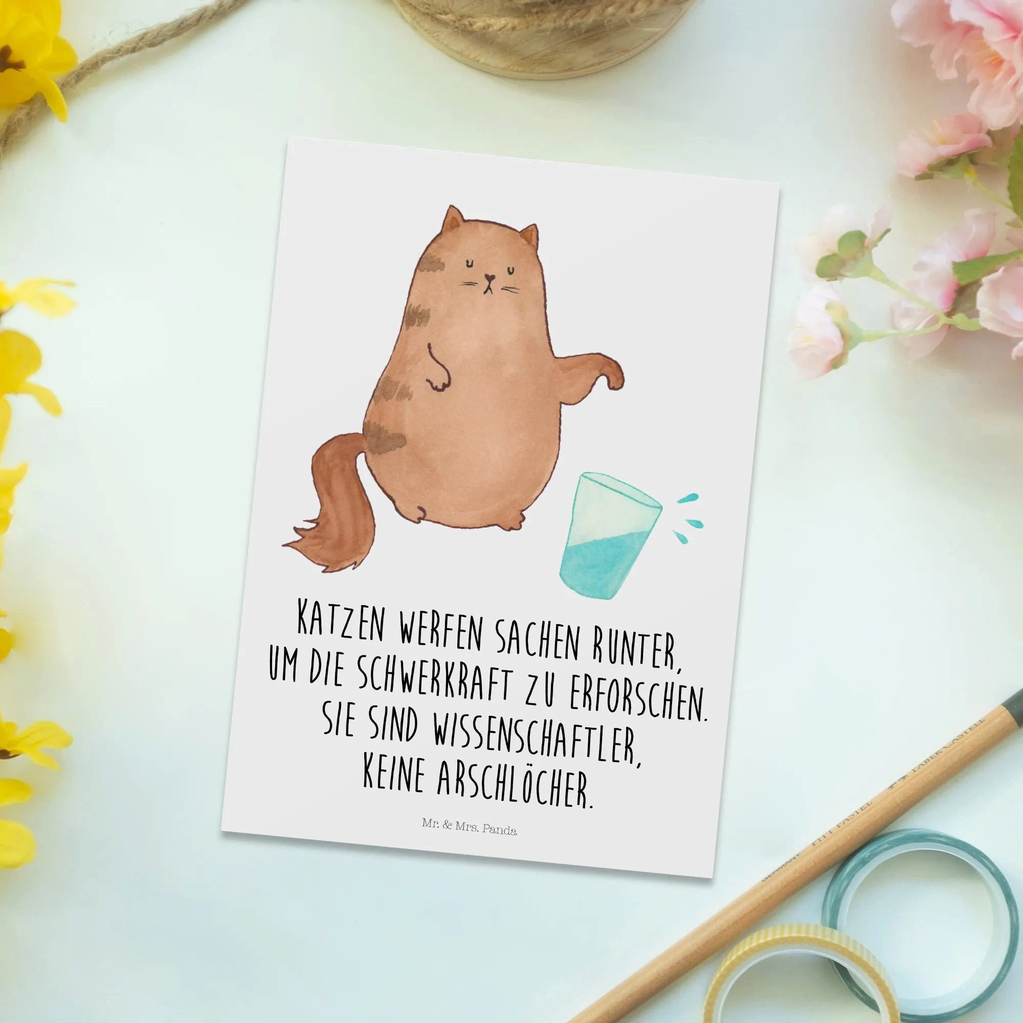 Thumbnail - Mr. & Mrs. Panda Postkarte Katze Wasserglas - Weiß - Geschenk, Einladung Geburtstag, Ansichtskar, Glücksmomente teilen