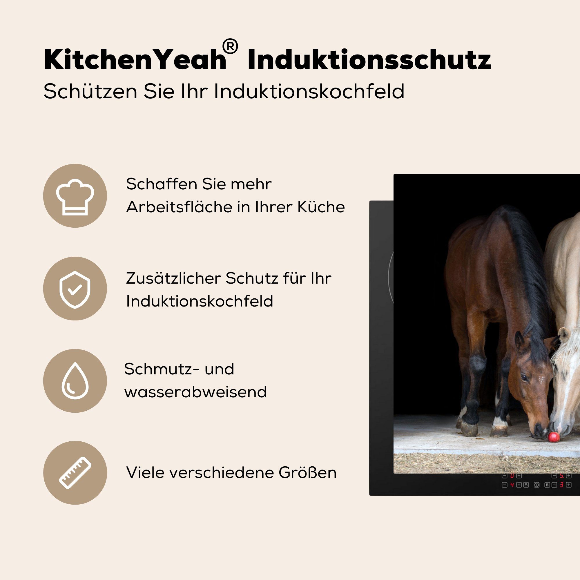 - tlg), - Apfel, Pferde Vinyl, Herdblende-/Abdeckplatte Arbeitsplatte MuchoWow 78x78 küche cm, Tiere Ceranfeldabdeckung, für (1