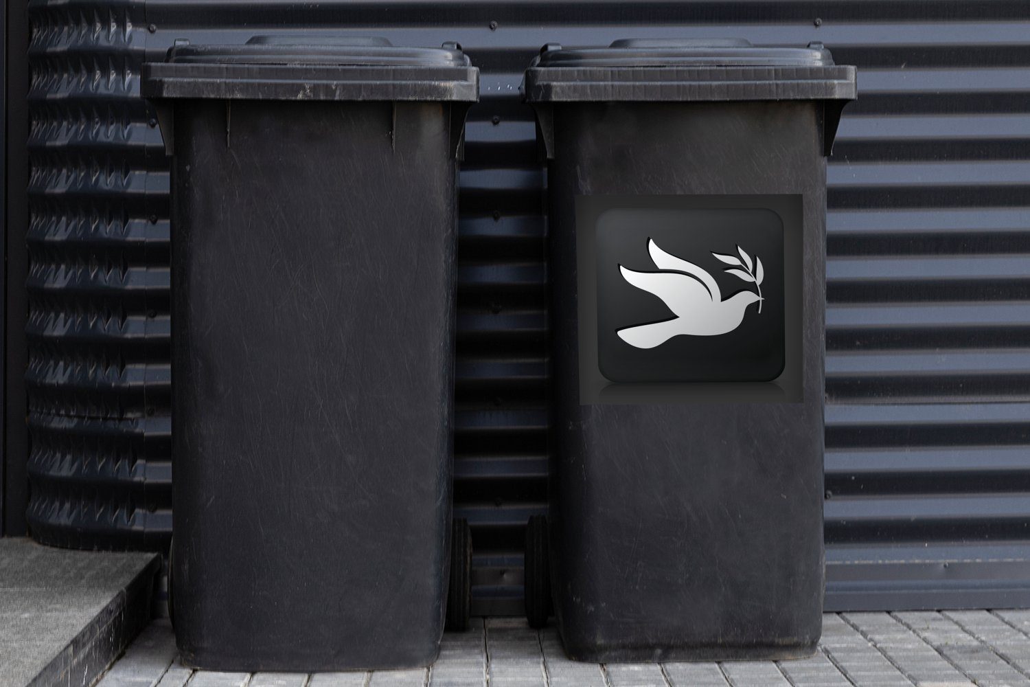 MuchoWow Wandsticker Eine auf Taube Mülleimer-aufkleber, Container, (1 schwarzem Mülltonne, einer Illustration Sticker, Abfalbehälter St), Hintergrund