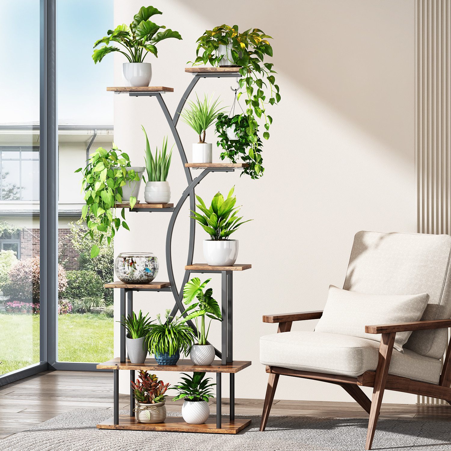 Kalrin Blumenständer stabil & platzsparend,für Innen & Außen,Tragfähigkeit 45 kg pro Ebene, 8 Etagen Pflanzenständer,Höhe 172cm