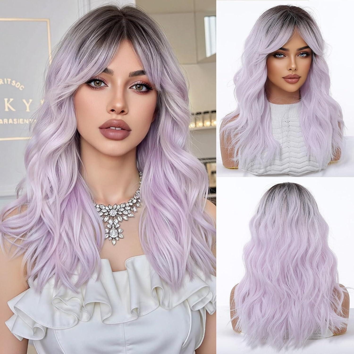 LuxusKollektion Kunsthaarperücke Perücken lange gewellt Pony synthetisch Ombre hellviolett (1317-1)