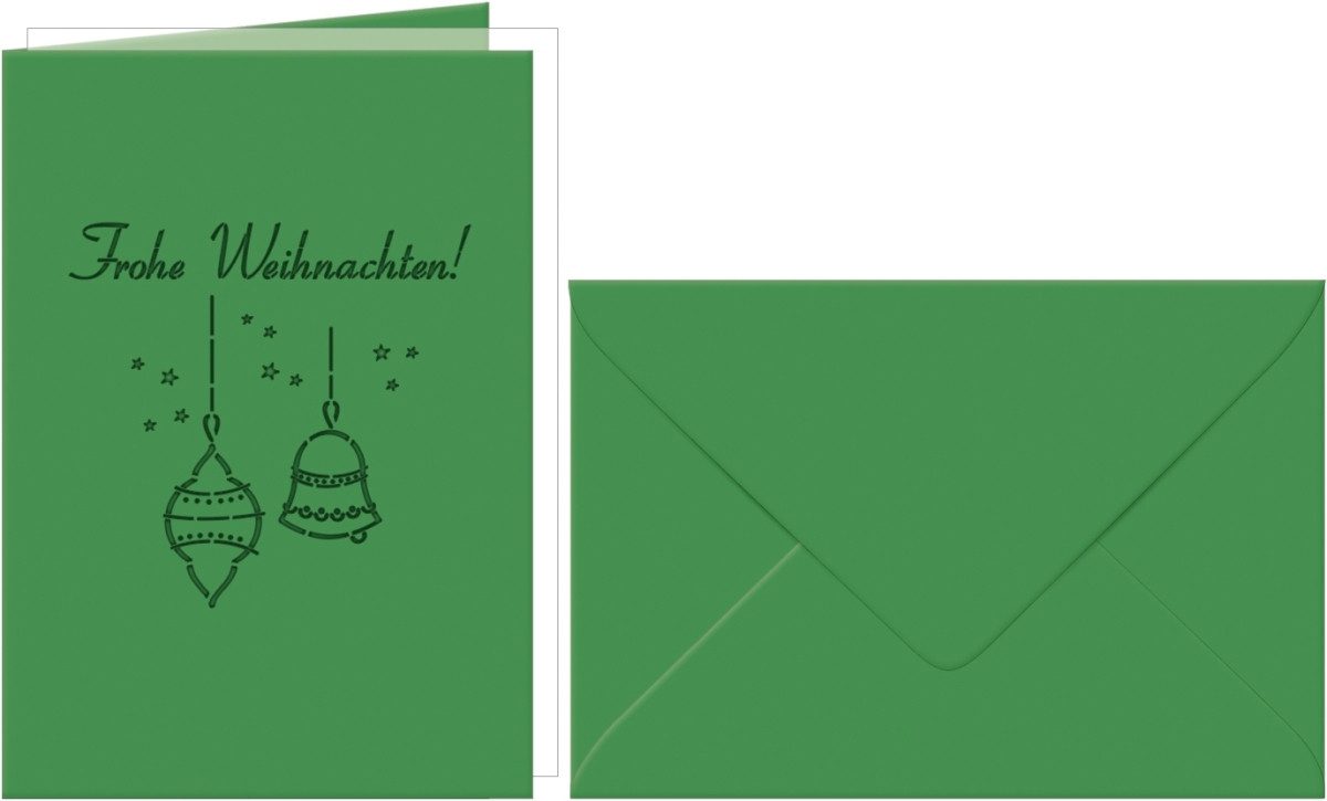 Ursus - Ludwig Bähr Designpapier Doppelkarte A6 gelasert + Kuvert VE=5 Sets Frohe Weihnachten tannengrü