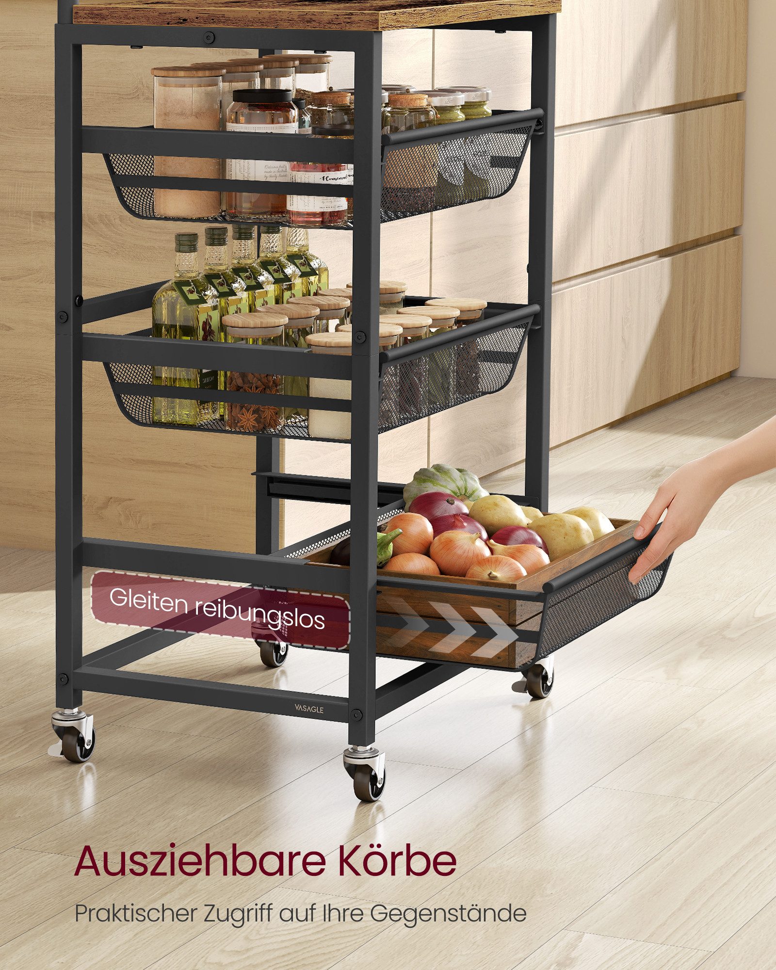 VASAGLE Beistellwagen, Servierwagen mit 4/5 Ebenen, Rollwagen, 31,7 x 40 x günstig online kaufen