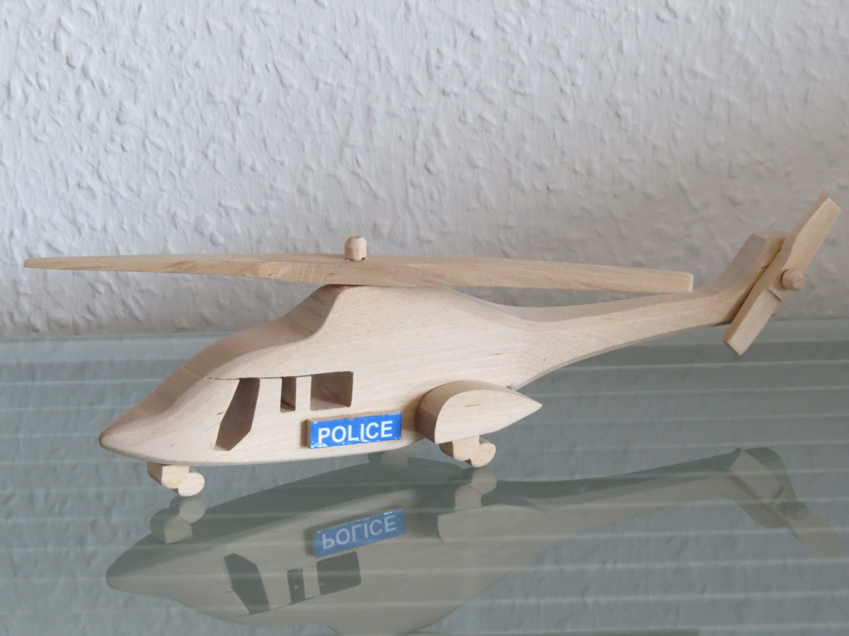 Holzprodukte Spielzeug-Hubschrauber Hubschrauber Helikopter Modellhubschrauber Notarzt Polizei HANDARBEIT