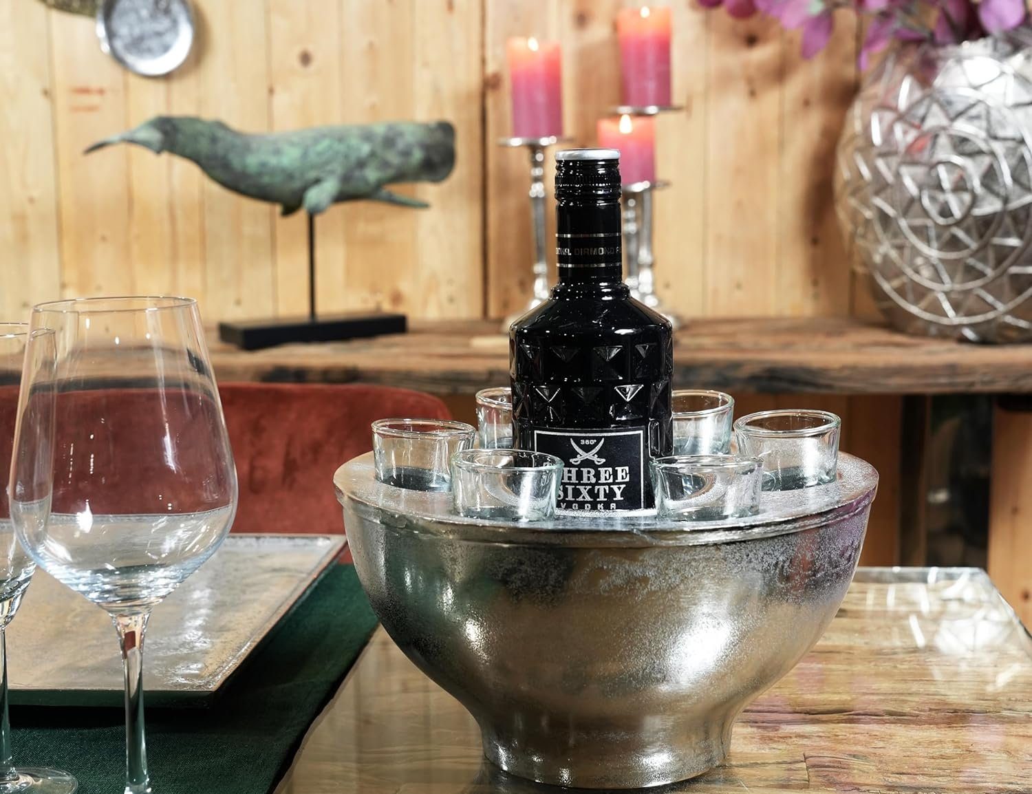 MichaelNoll Eiseimer Flaschenkühler für Spirituosen Wodkakühler + 6 Gläsern Getränkekühler