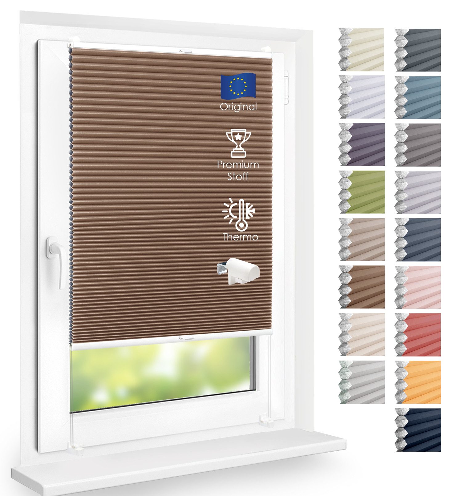 DomDeco Wabenplissee Thermo Plissee ohne Bohren - Hitzeschutz, Verdunkelung, verspannt, abdunkelnd, Klemmfix, stufenlos, kälteschutz, modernes Fensterplissee