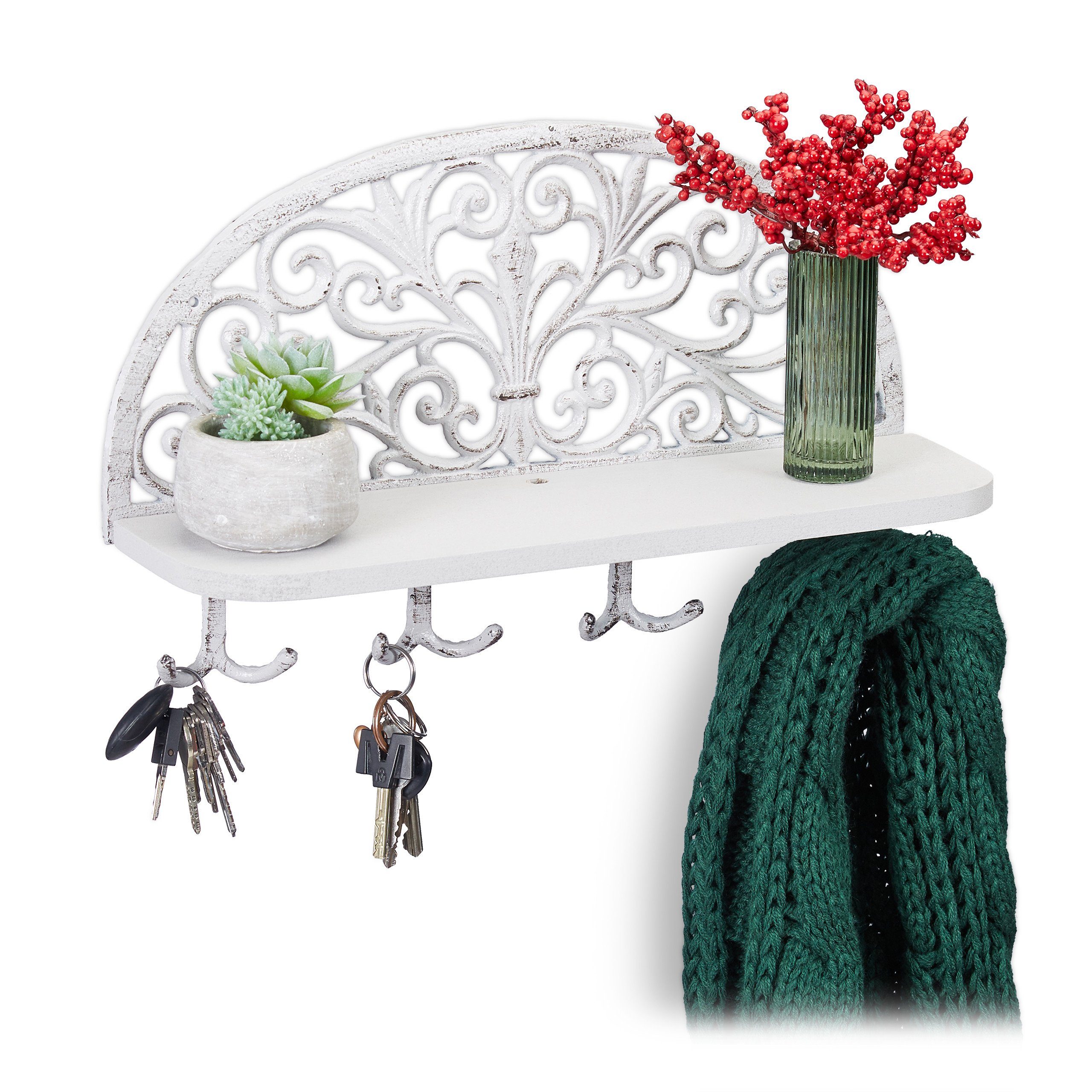 relaxdays Wandgarderobe mit Ablage, Weiß günstig online kaufen