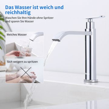 HOMELODY Badarmatur Kaltwasserhahn Wasserarmatur Wasserfall Chrom Wasserhahn (Set, Mischbatterie) Chrom,Wasserfallhahn